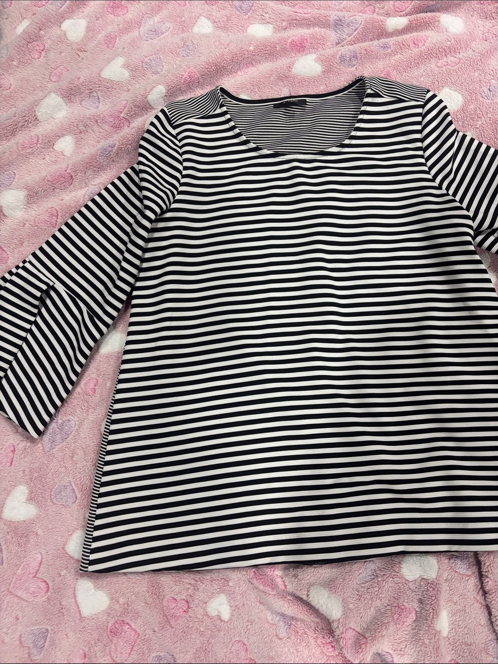 Alfani Black & White Striped Long Sleeve Scoop Neck Top